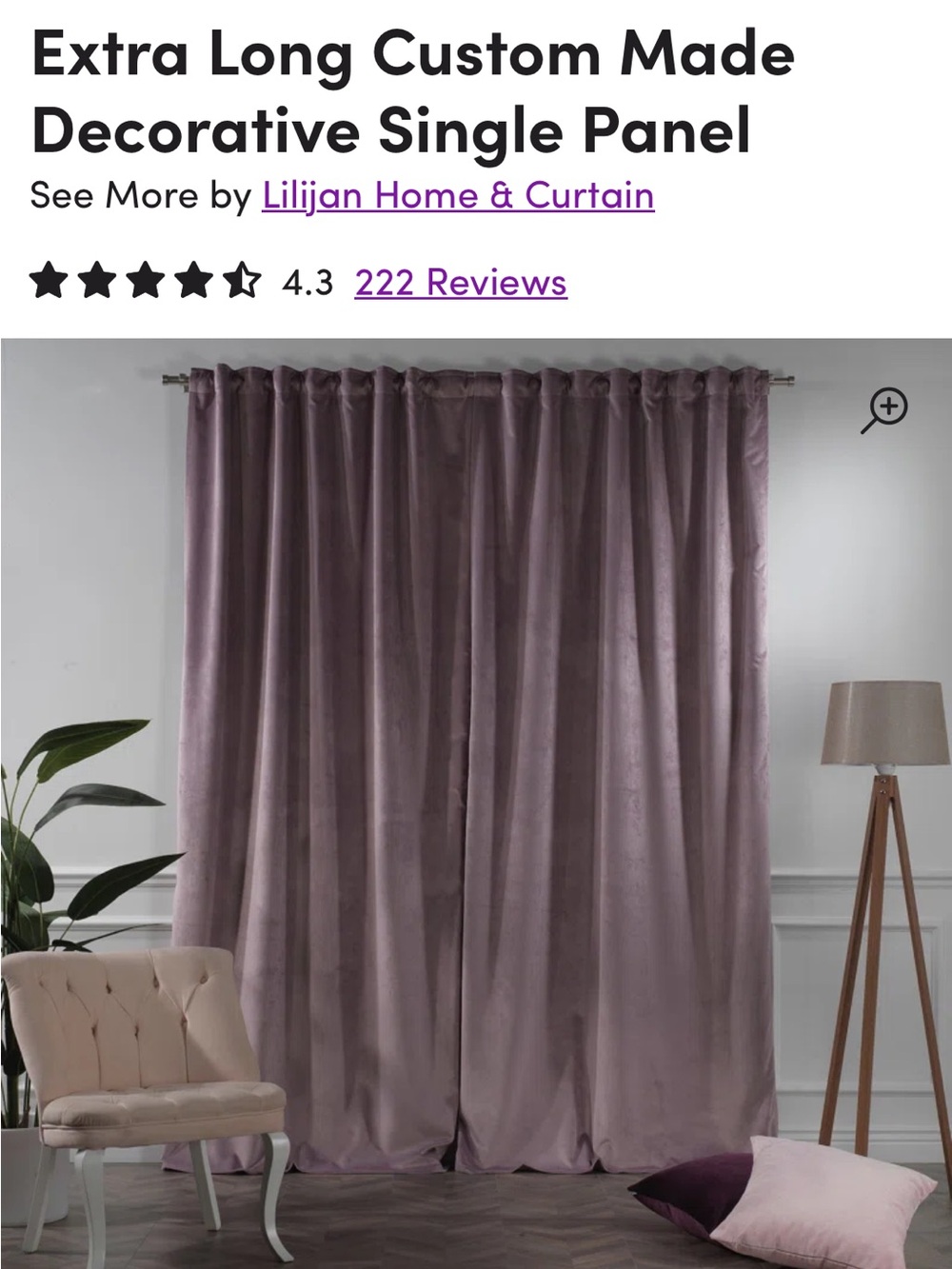 Wayfair Basics Velvet Curtain Panel in Lilac Luster SINGLE PANEL